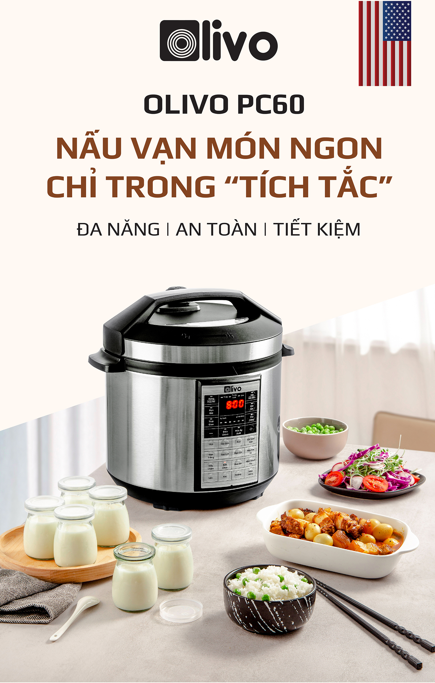 Nồi Áp Suất Điện Đa Năng OLIVO PC60