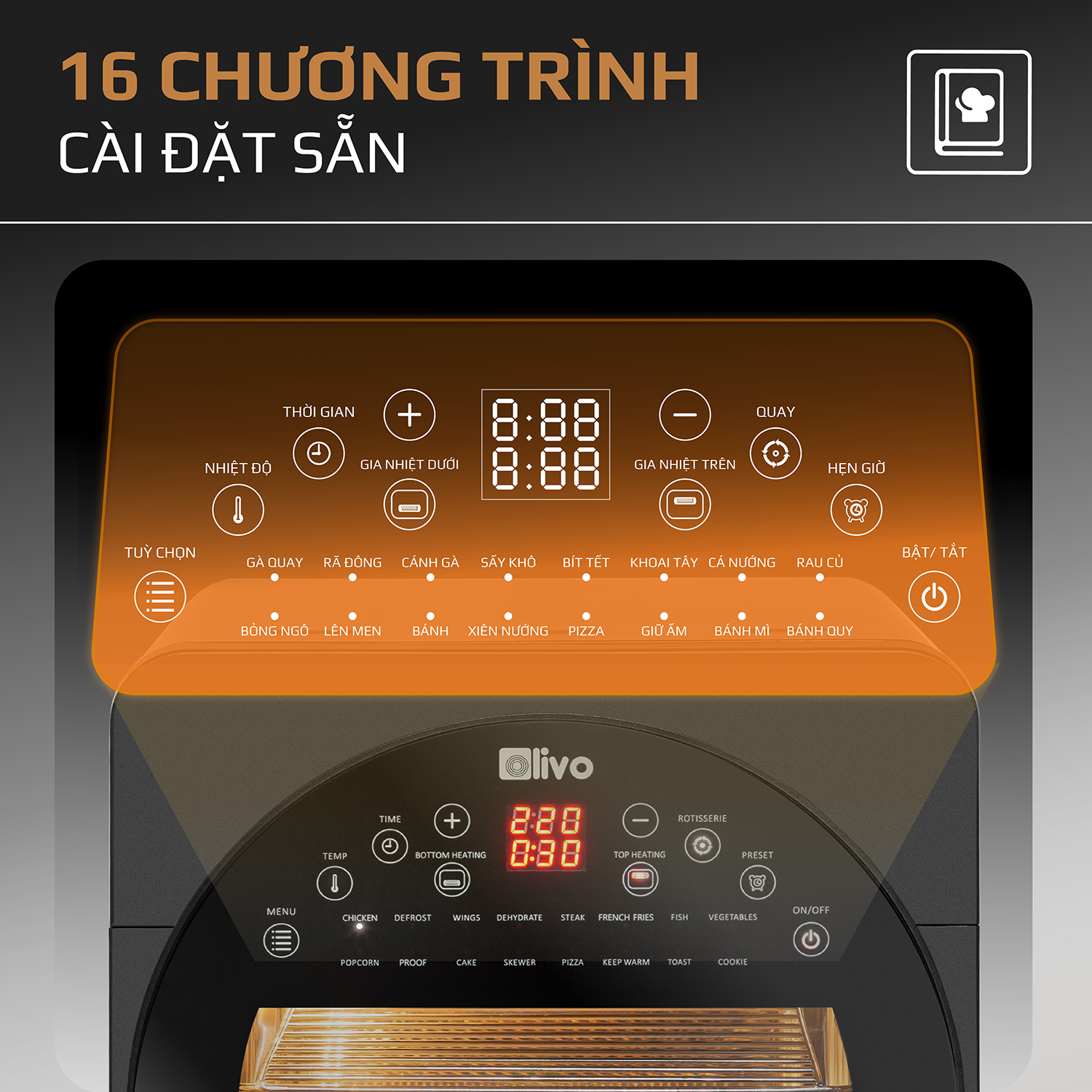 Cài đặt sẵn 16 chương trình, bảng điều khiển thông minh