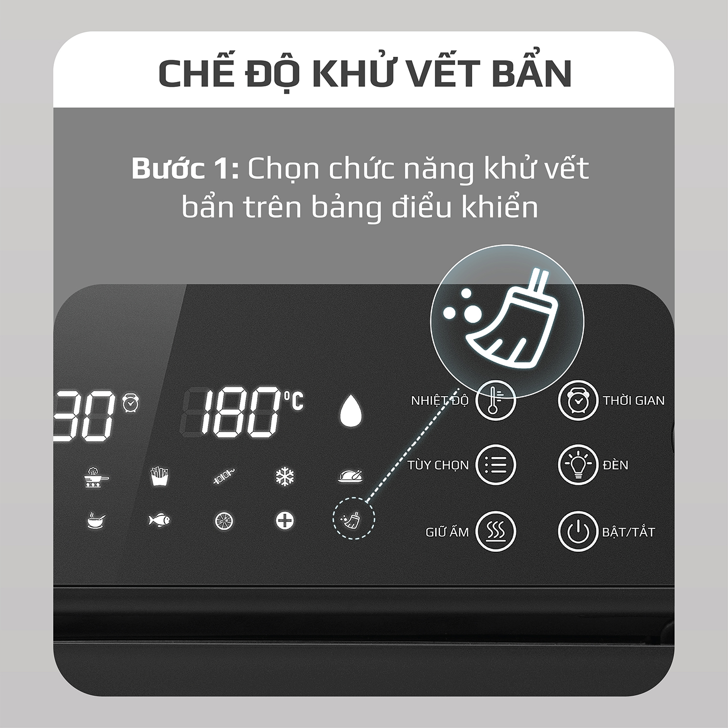 Chế độ vệ sinh khử khuẩn trên menu OLIVO SF18