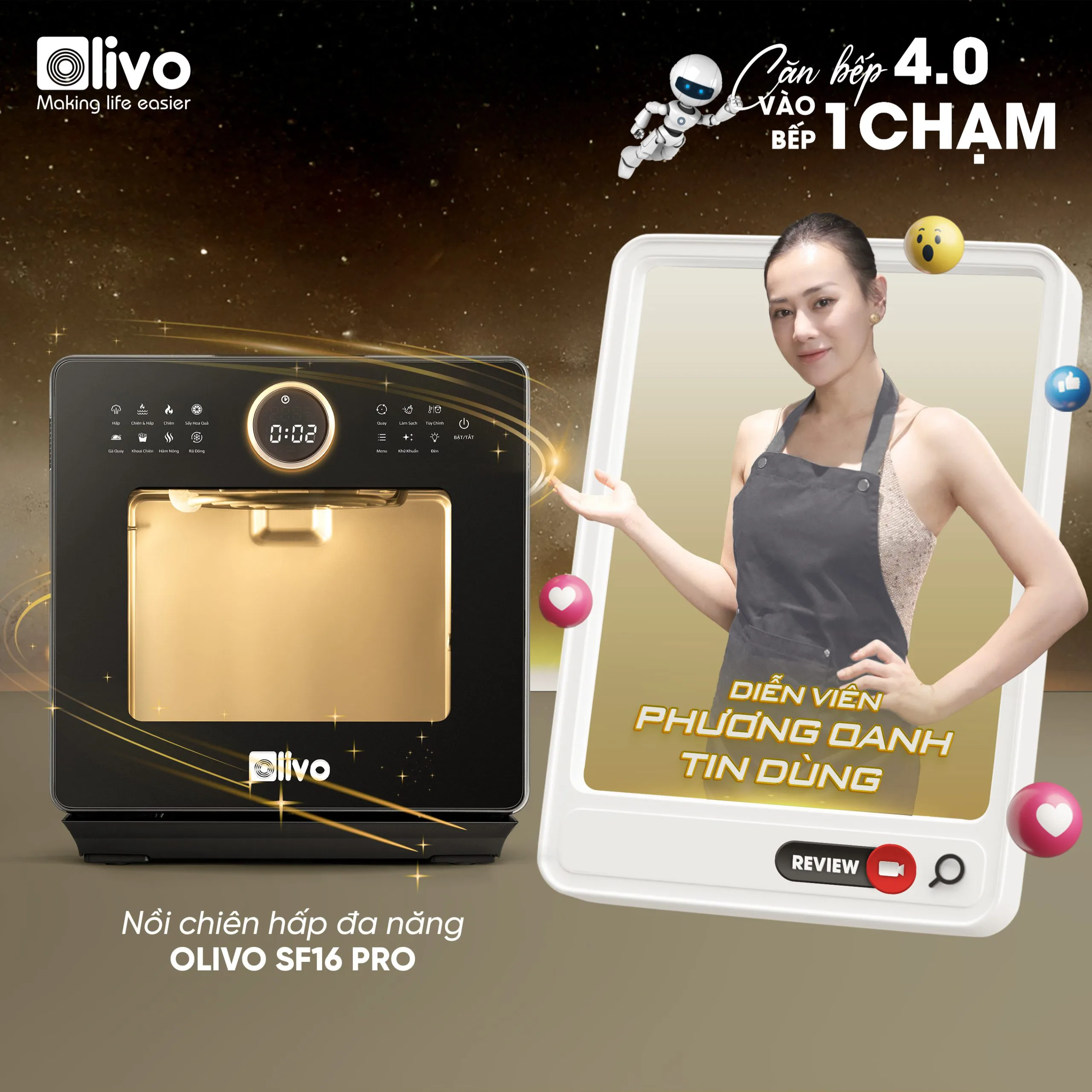 Nồi Chiên Hấp Đa Năng OLIVO SF16 PRO