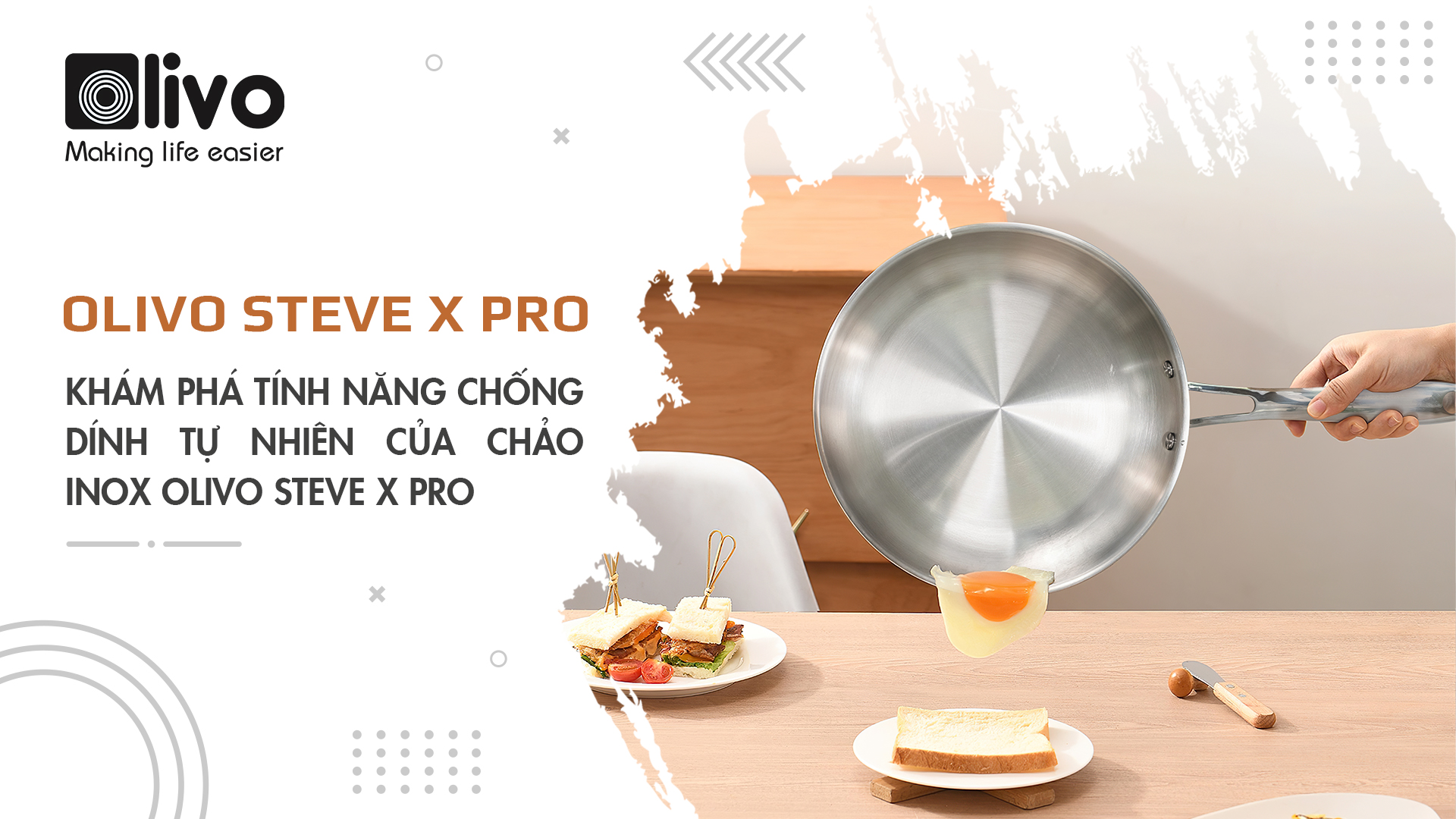 tính năng chống dính tự nhiên của chảo INOX OLIVO STEVE X PRO