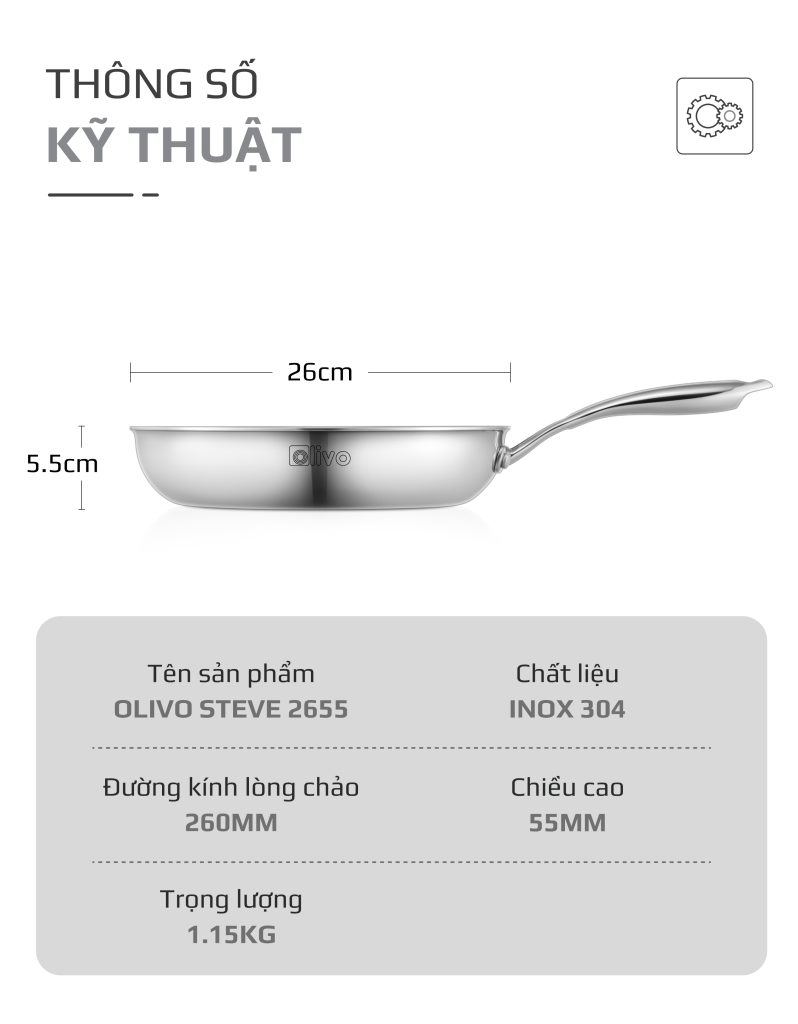 CHẢO INOX OLIVO STEVE 2655