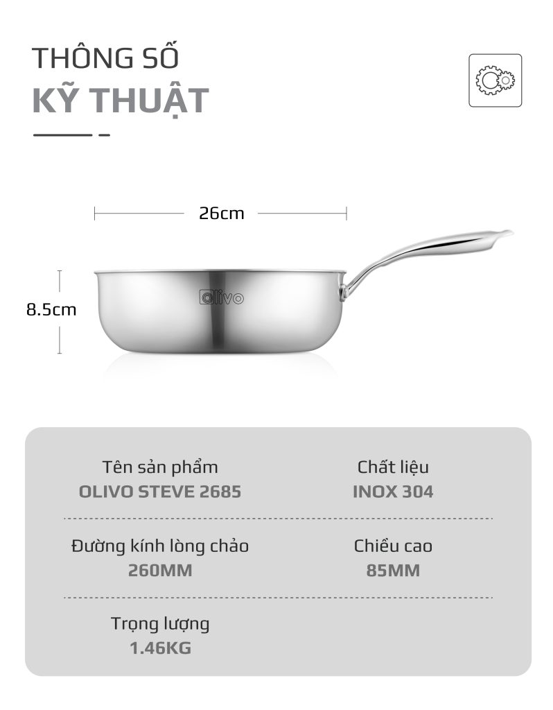 CHẢO INOX OLIVO STEVE 2685