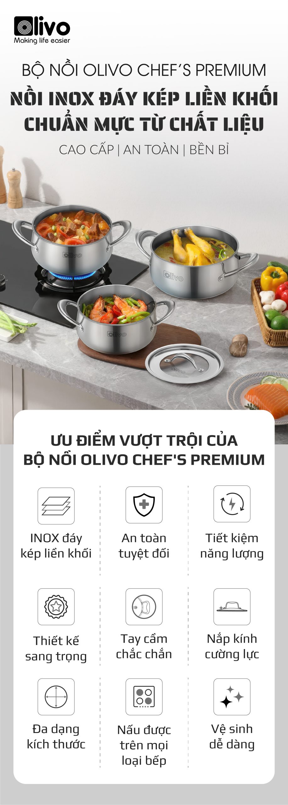 Bộ Nồi Inox OLIVO Chef’s Premium