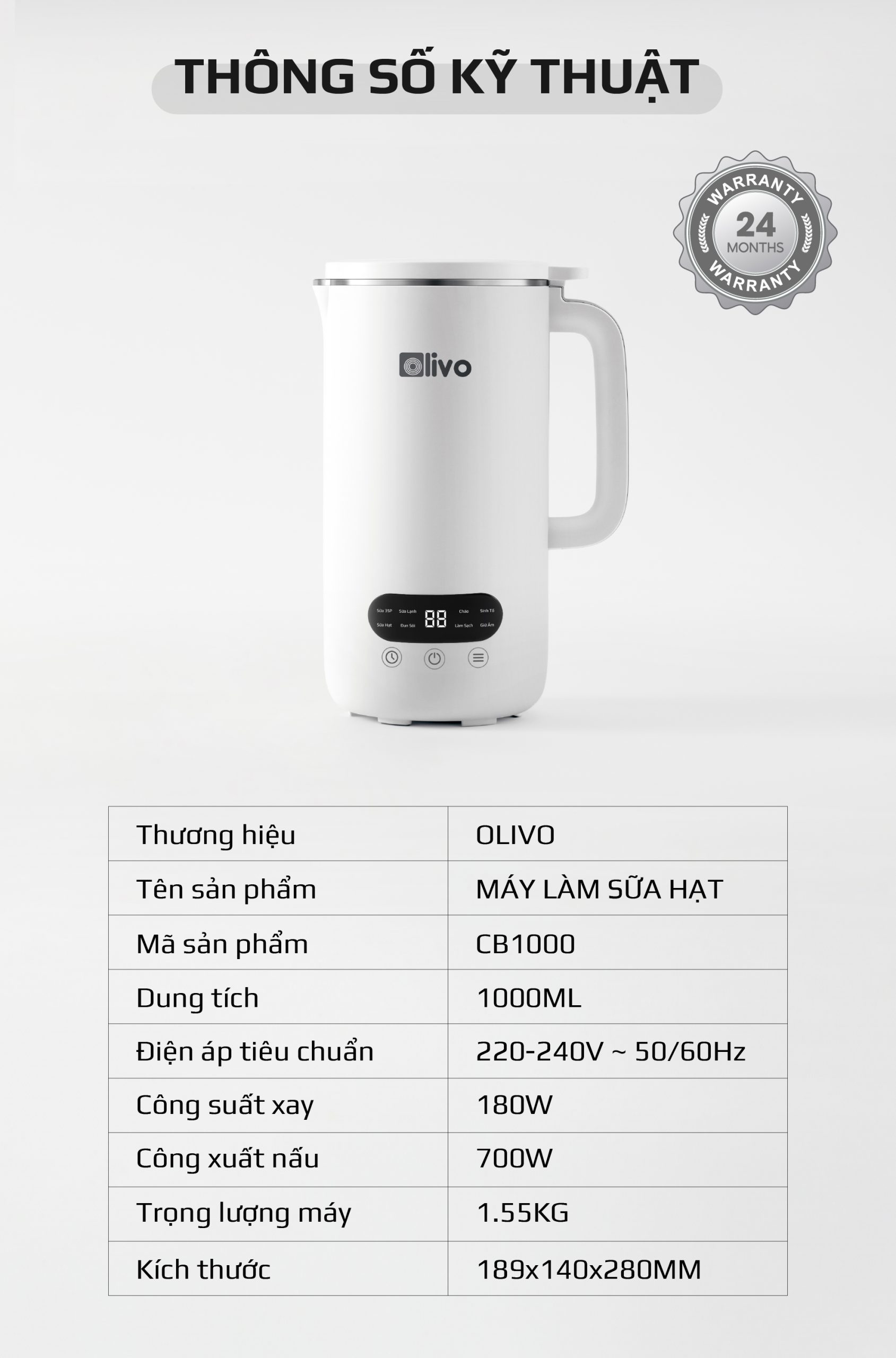 Máy Làm Sữa Hạt OLIVO CB1000