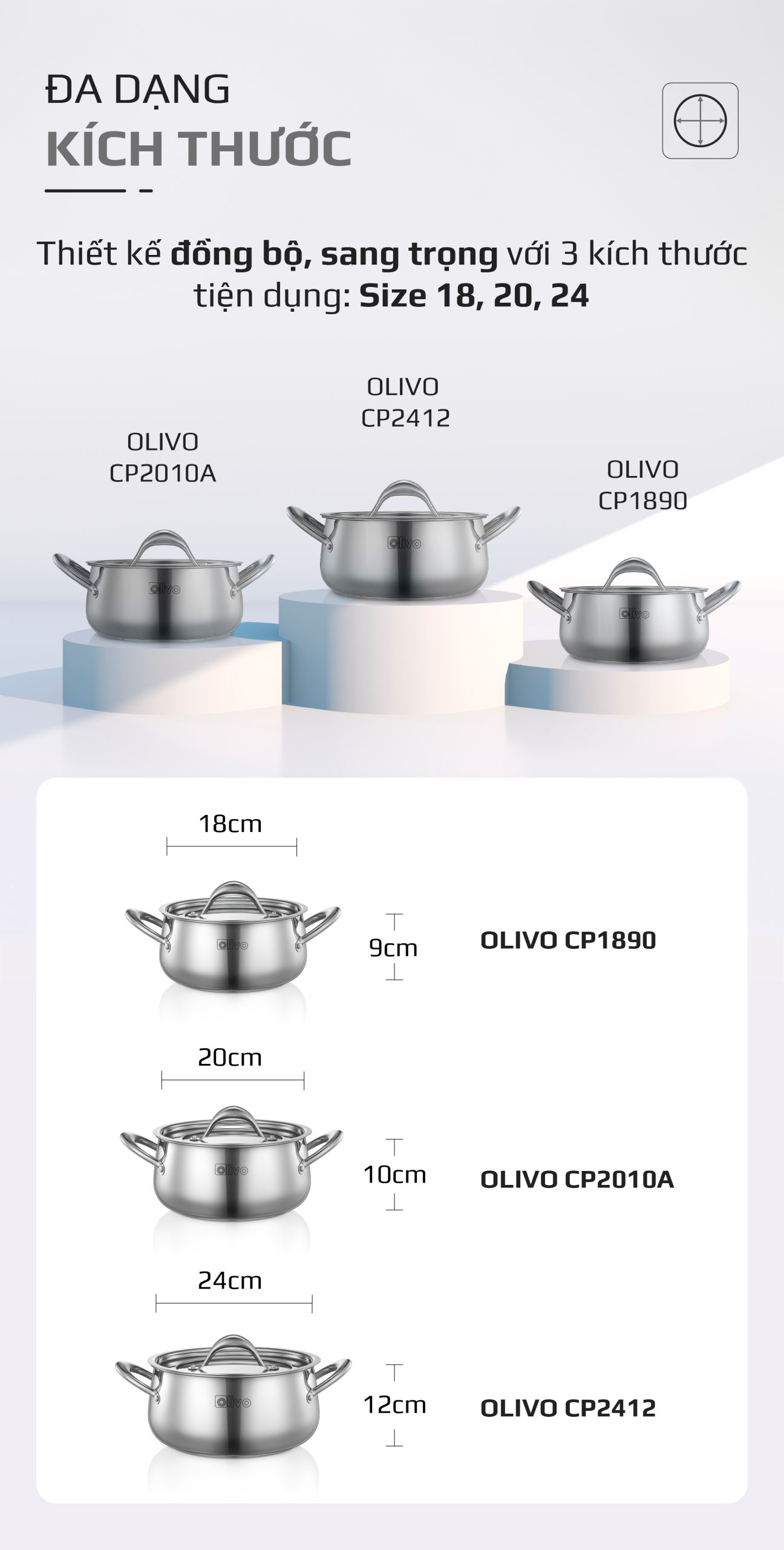 Bộ Nồi Inox OLIVO Chef’s Premium