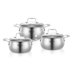 Bộ Nồi Olivo Steve CS – Bộ 3 Nồi – Đa Dạng Kích Thước – Inox 3 Lớp – Nắp Kính Cường Lực – Nấu Được Trên Mọi Loại Bếp