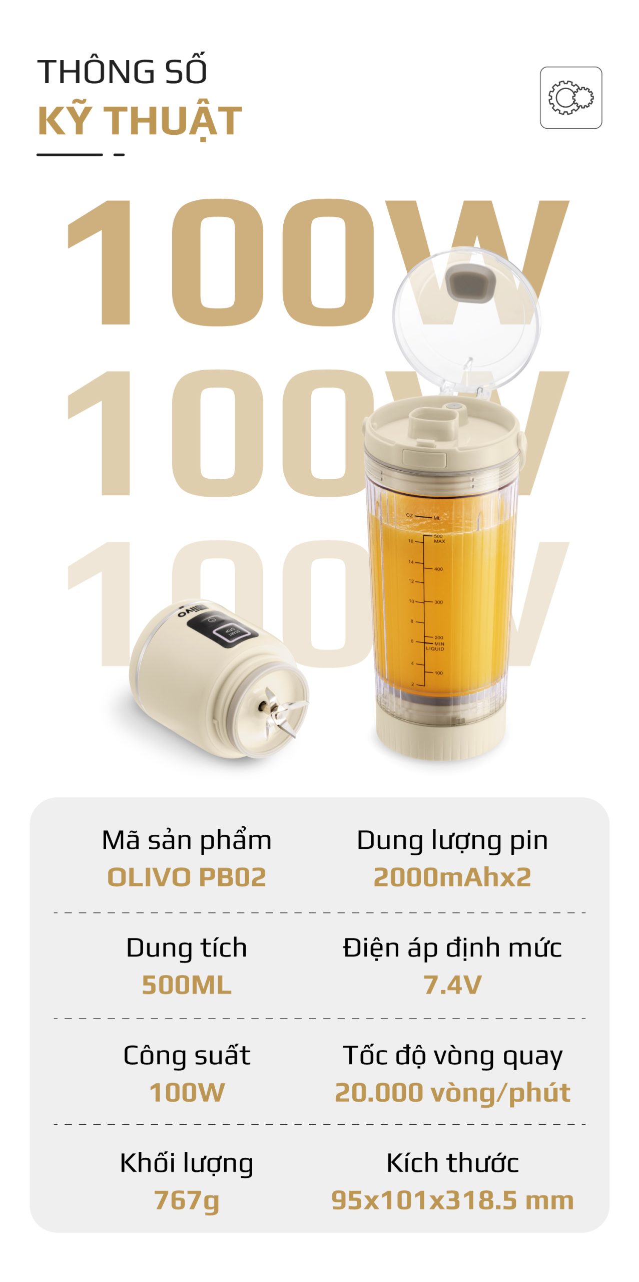 Máy Xay Sinh Tố Cầm Tay OLIVO PB02